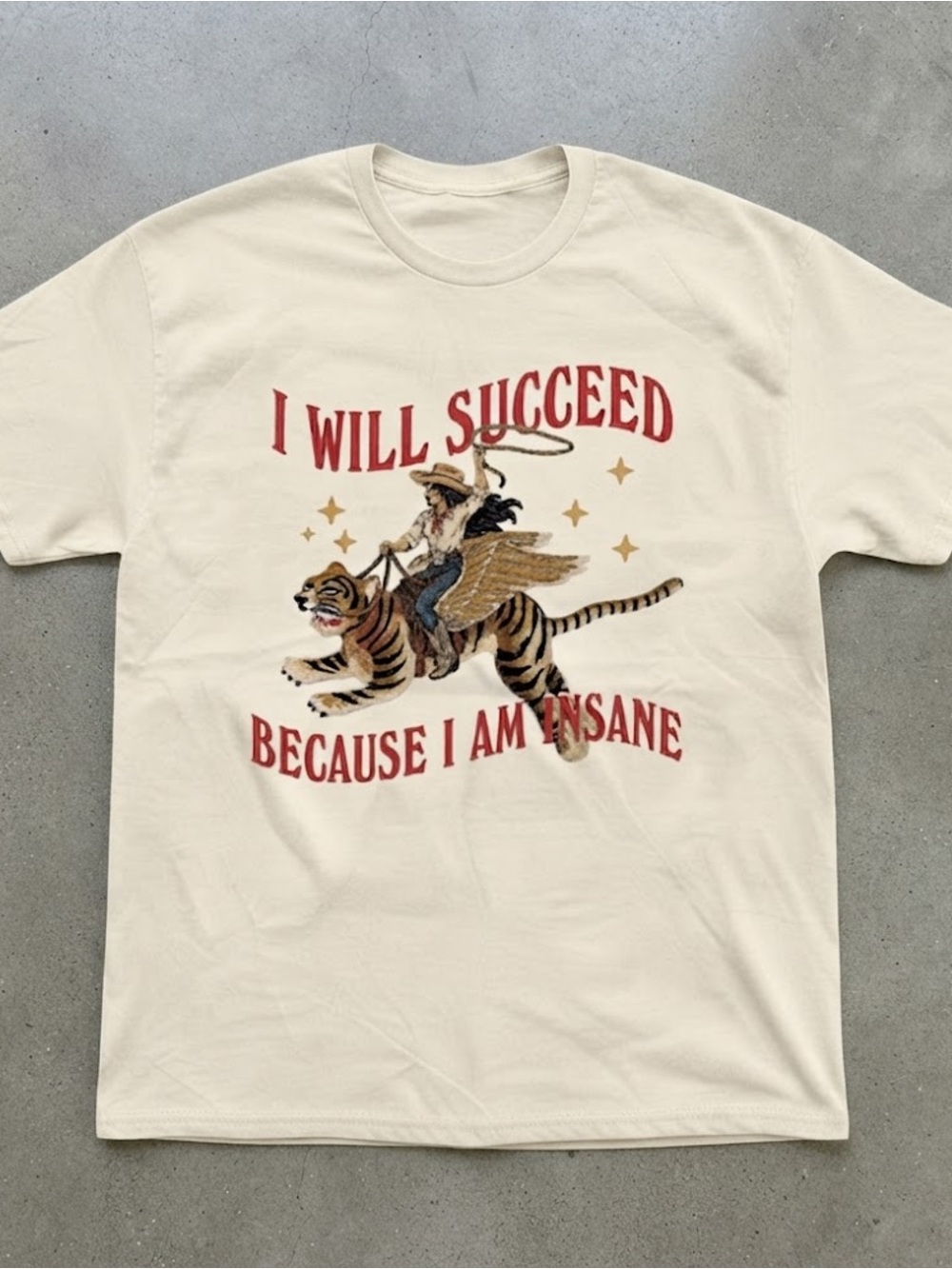 Tiger Rider Quote Graphic Cream Natural Gildan T-Shirt